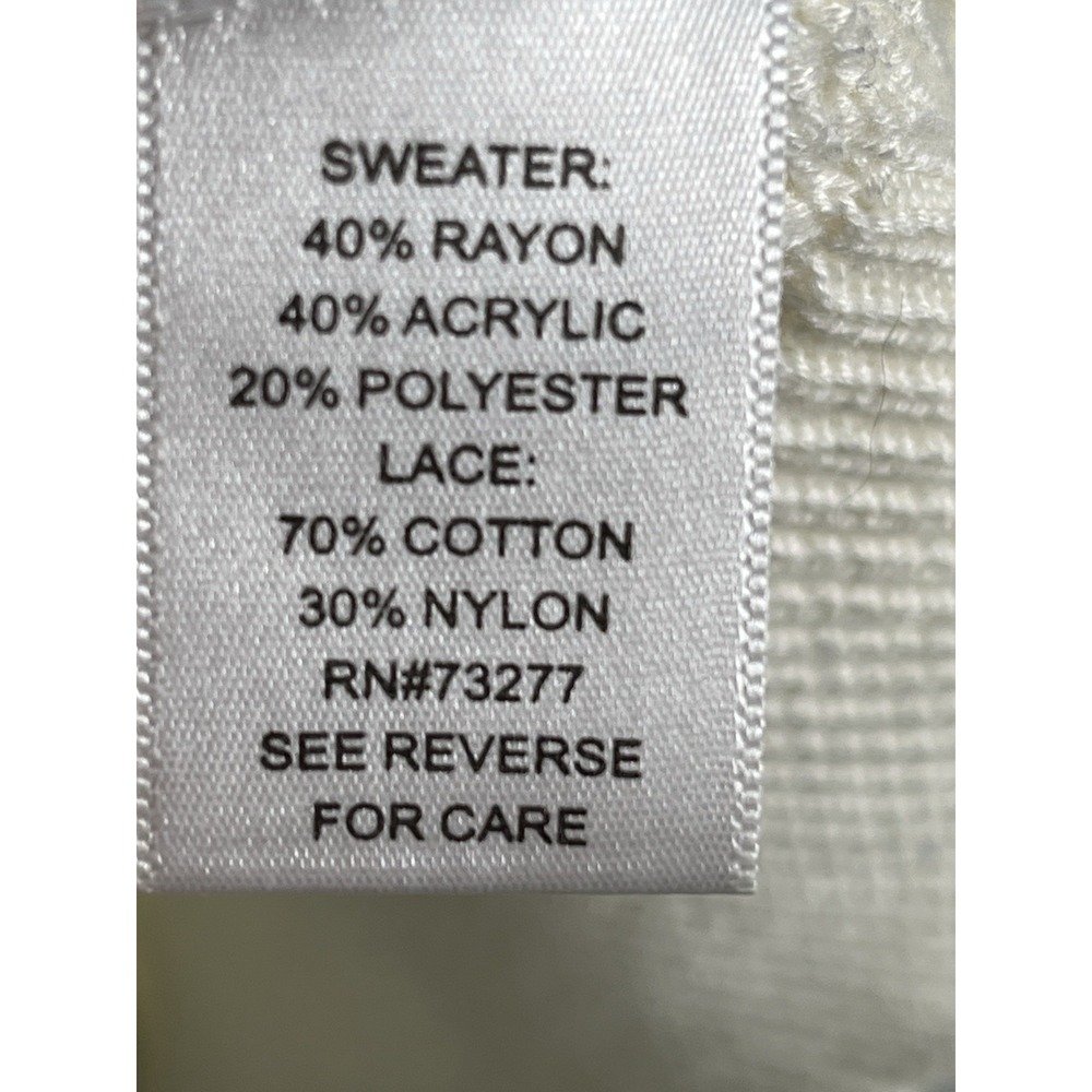 Apt 9 Open Knit Crochet Lace Detail Pullover Soft Light-Weight Sweater Ivory Med - Picture 7 of 9